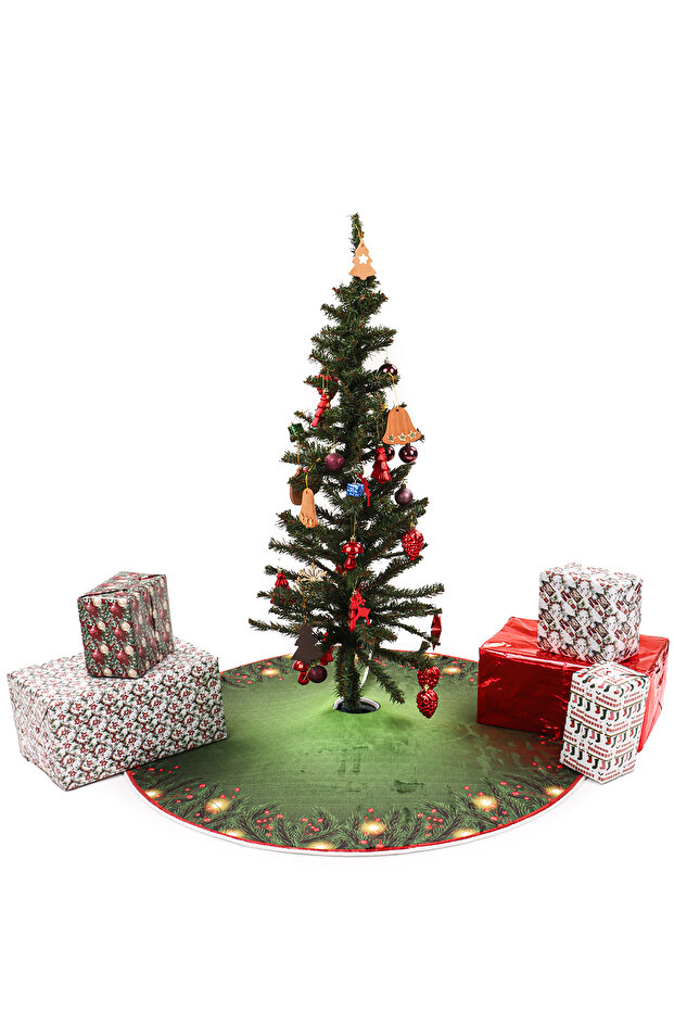 Yılbaşı Ağacı Altı Örtüsü | Yılbaşı Desenli Çam Ağacı Ayak Örtüsü Kaymaz Dot Tabanlı Halı | MIM0359 - 1