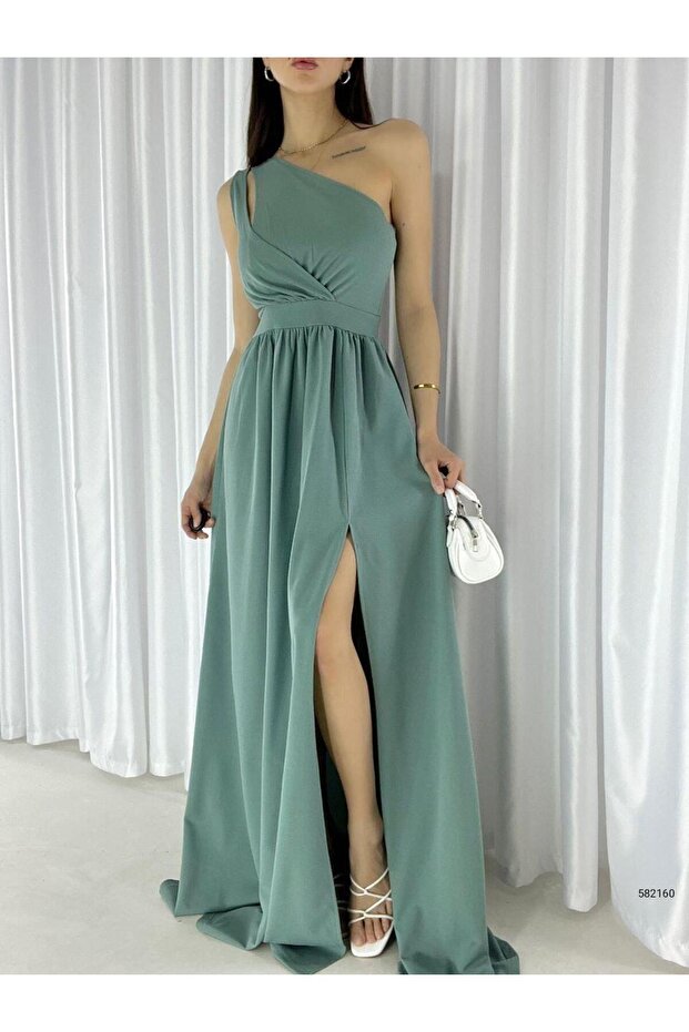 Imported Crepe Fabric One Shoulder Long Side Slit Dress 582160 Koymi̇nt