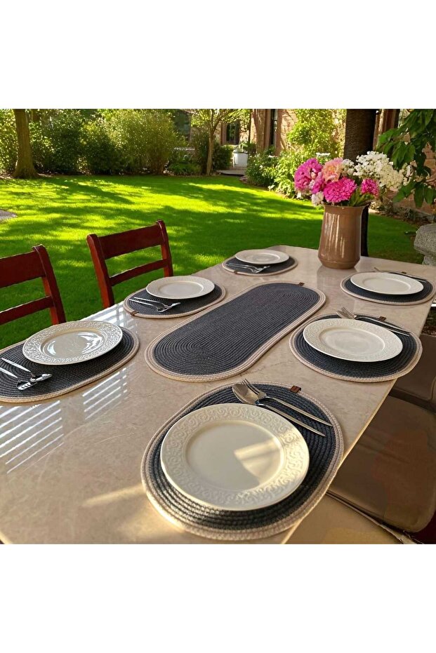 Natural Bamboo Wicker Placemat and Runner Set Table Decoration, Dining Table Serving Set, Stylish Presentation Set - 2