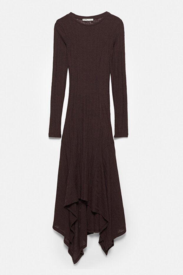 Asimetrik etekli midi elbise - 6