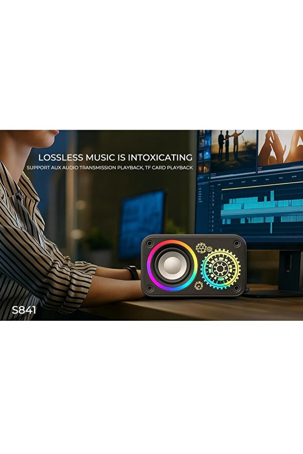 مكبر صوت لاسلكي محمول S841، 10 وات، بلوتوث الإصدار 5.3، RGB، وقت تشغيل 4 ساعات (أسود)