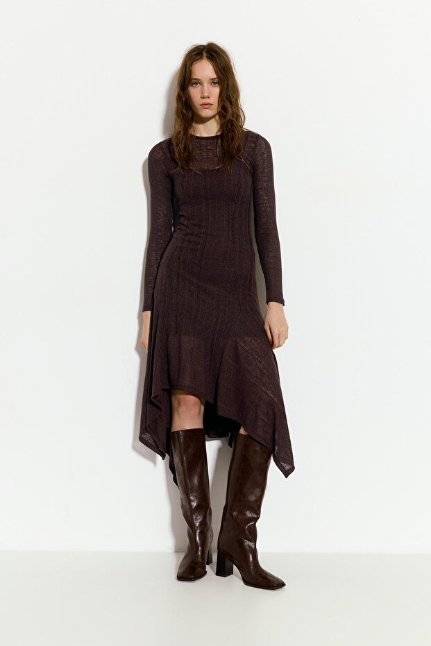 Asimetrik etekli midi elbise - 2