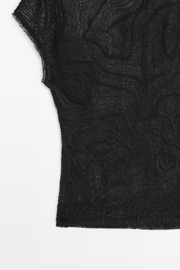 Yarı transparan işlemeli bluz - 7