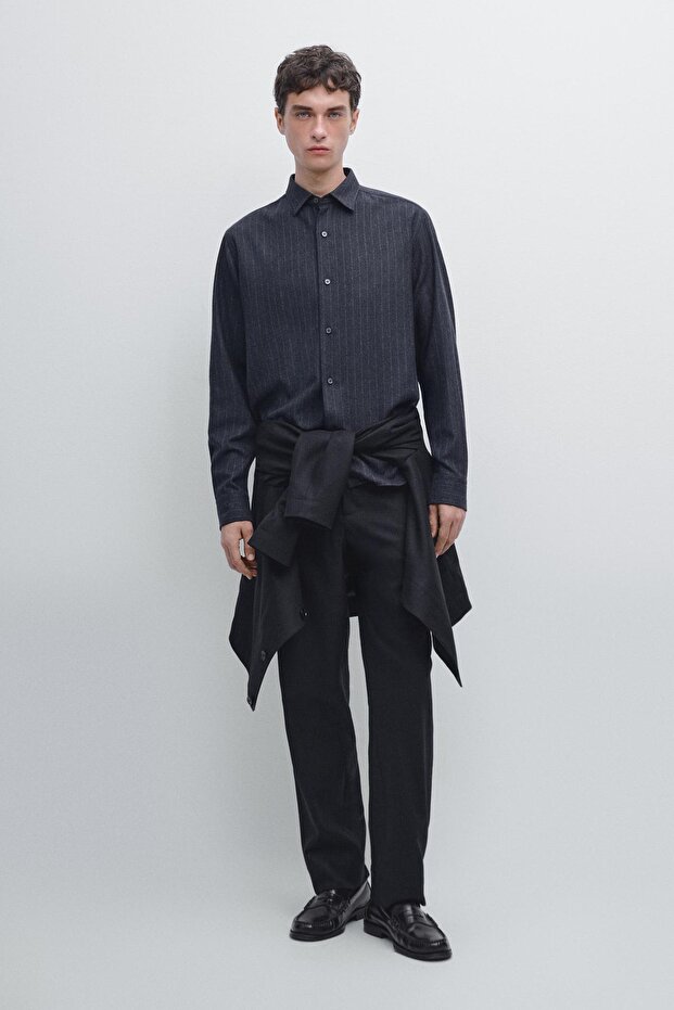 İnce çizgili regular fit gömlek - 1