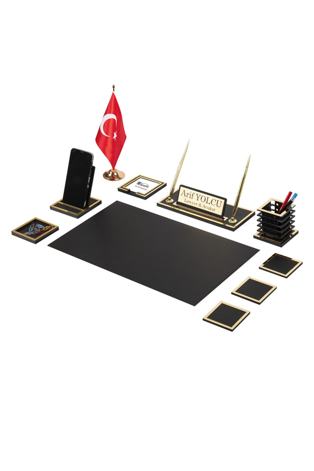 Asel Desk Mat Set 11 Pieces Black Full Set