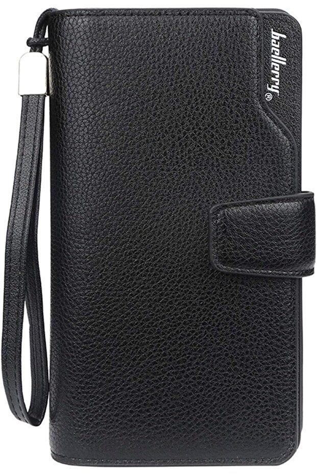 Men's Leather Wallet Long Card Holder Large Capacity with Coin Pocket Zipper BLACK