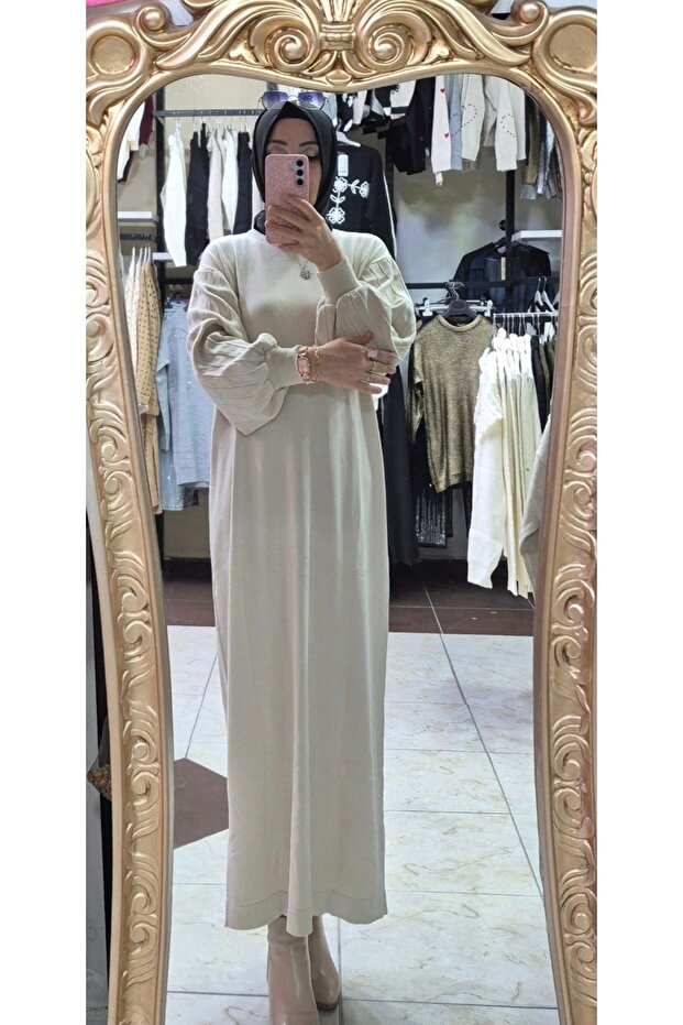 Balon kol triko elbise - 1