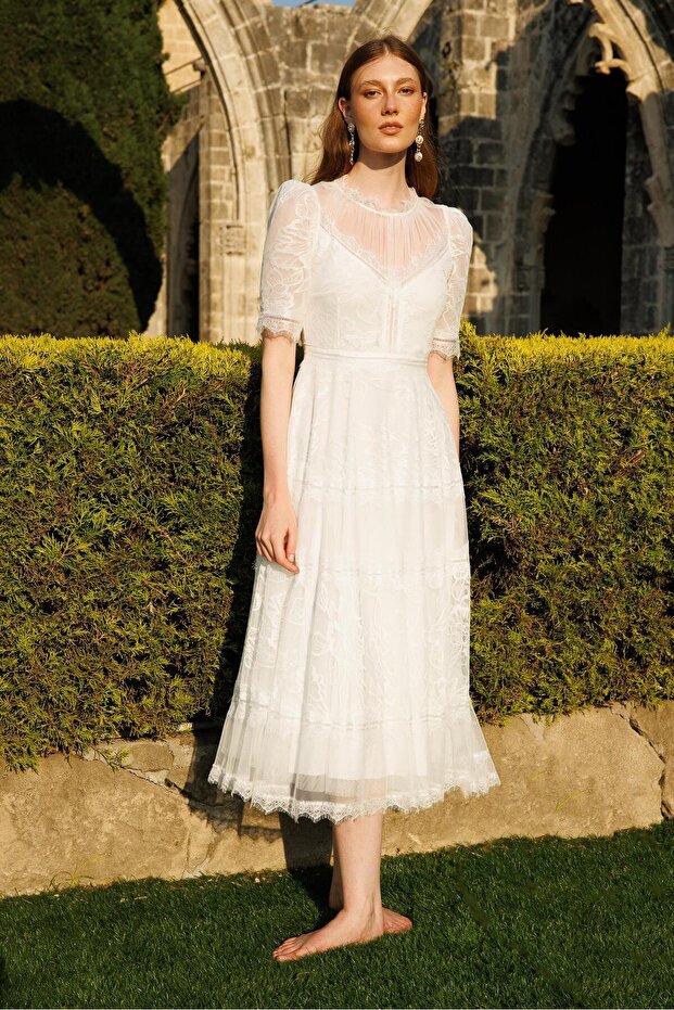 Dantel Elbise BEYAZ - 4