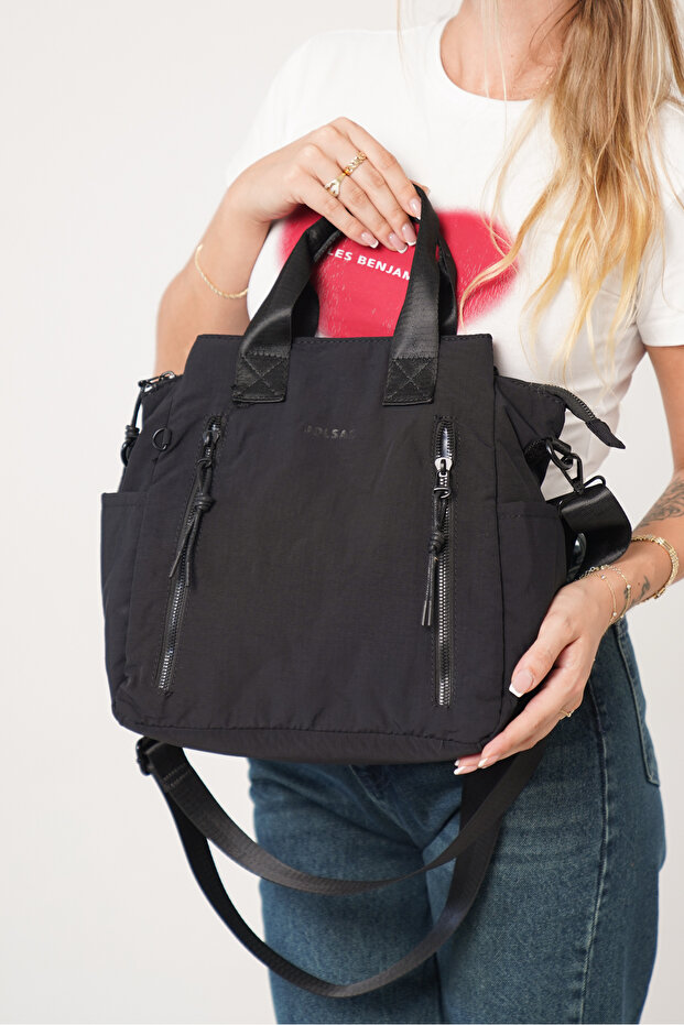 Galivavia Black Women's Multi-Compartment Waterproof Crinkle Daily Crossbody and Shoulder Bag