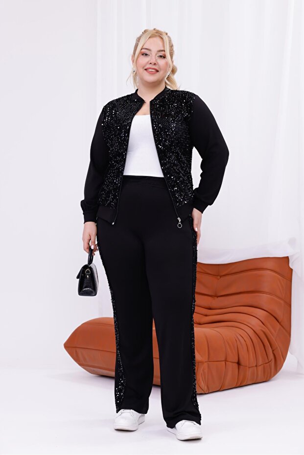 بدلة مطرزة بالترتر مقاس كبير - 4