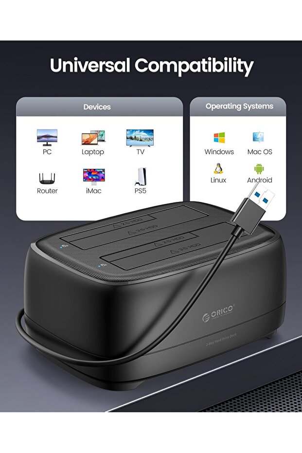 External Hard Drive Dock Duplicator/Cloner SATA to USB-C Dual Bay (supports 2.5"/3.5" HDD/SSD) - 5