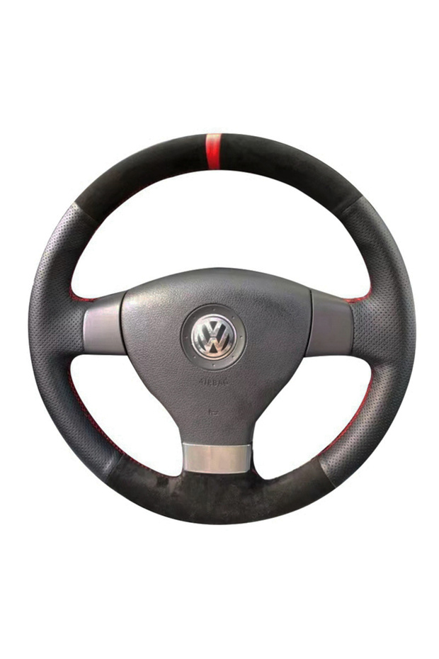 Red Thread Customized Car Steering Wheel Cover Braid Non-Slip Suede For Volkswagen Golf 5 Mk5 VW Pas