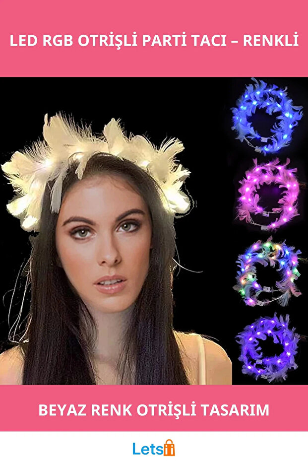 تاج حفلات مضاء بتقنية LED مع 3 وظائف، أبيض اللون - 1