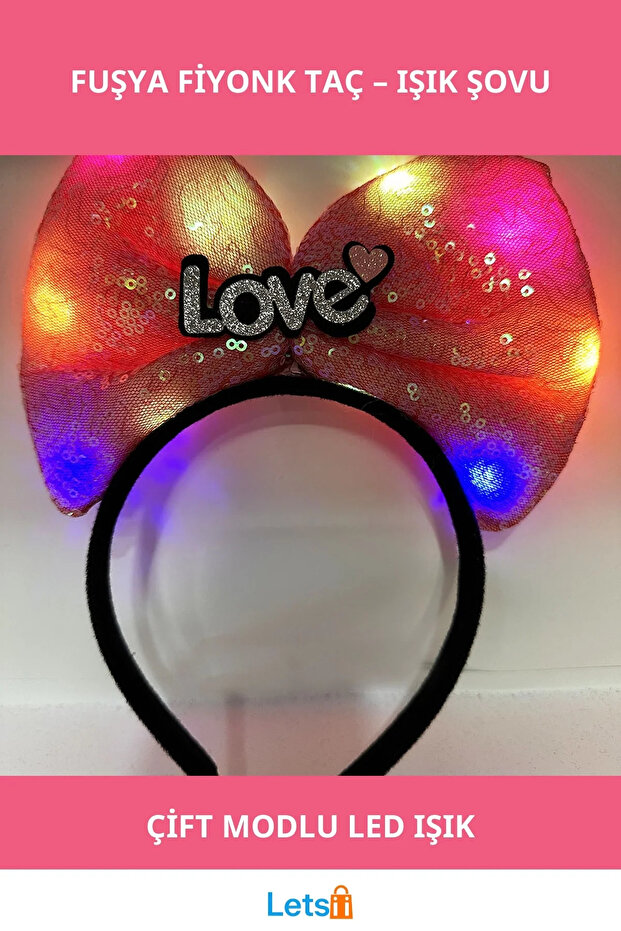 تاج فيونكة فوشيا مع أضواء LED - 1