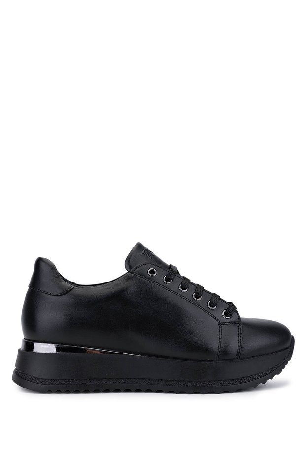 Women's Black Genuine Leather Sneakers & Sports Shoes