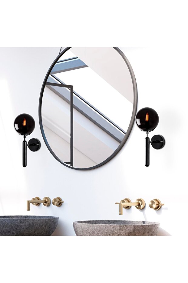 King Modern Single Black Globe Glass Sconce Glossy Black, Art Deco Decorative Wall Lighting King-11456