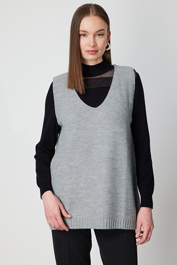 V Yaka Triko Süveter - 1