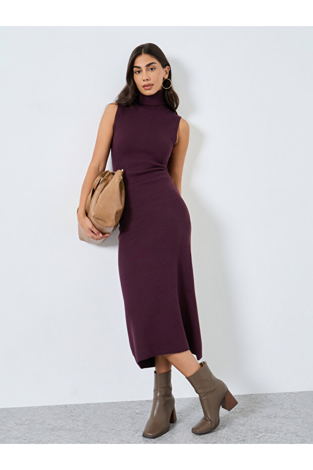 Purple Sleeveless Flat Knit Midi Dress