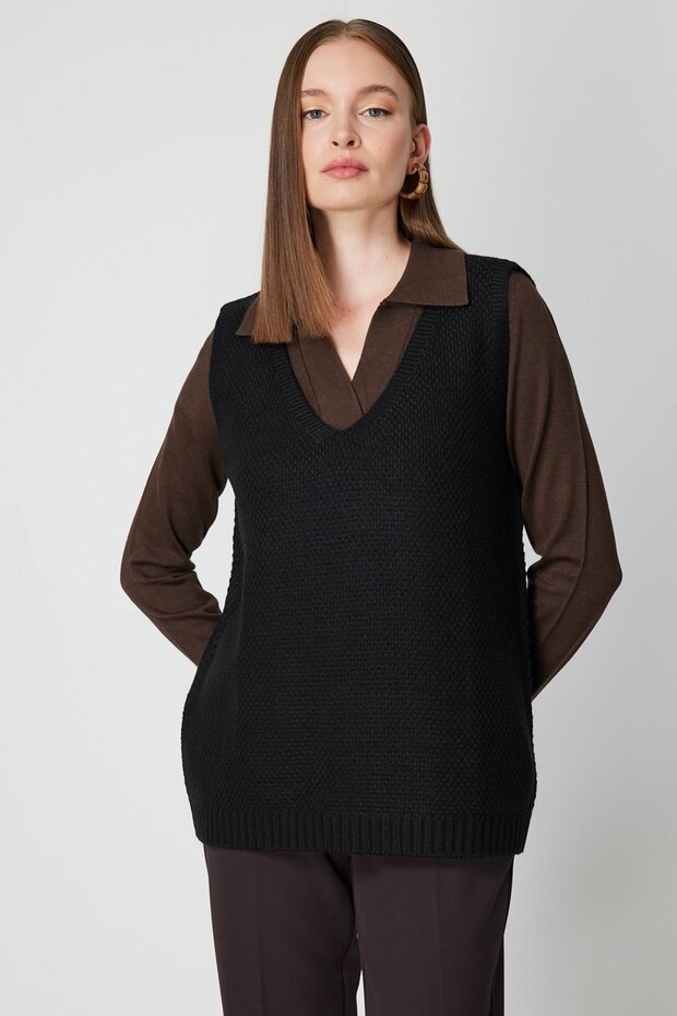 V Yaka Triko Süveter - 3