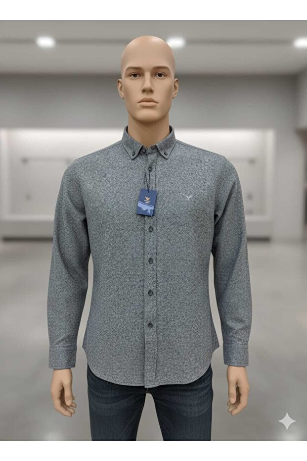 Güncüoğlu 100% Wool Slim Fit Long Sleeve Very Thick Grey Men's Winter Shirt