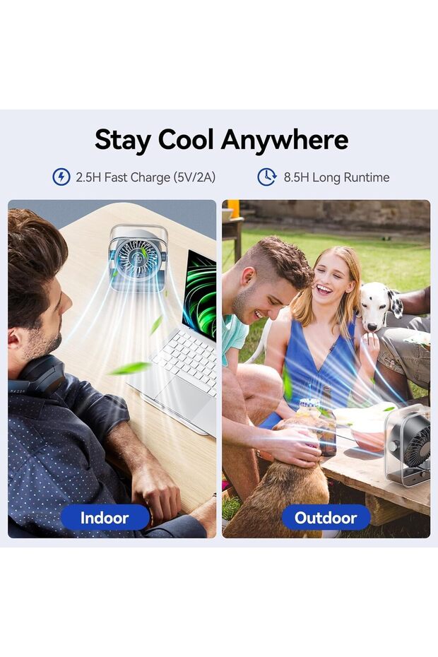 USB Desktop Fan - Rechargeable Quiet Mini Fan with Turbo Airflow, 100-Speed, LED Display, 90° Tilt - 8