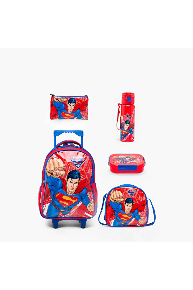 Superman Print 5-Piece Trolley Backpack Set -16 inches