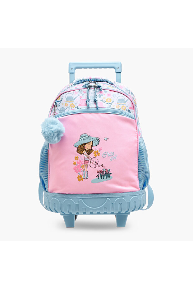 Printed Trolley Backpack with Retractable Handle - 17 inches