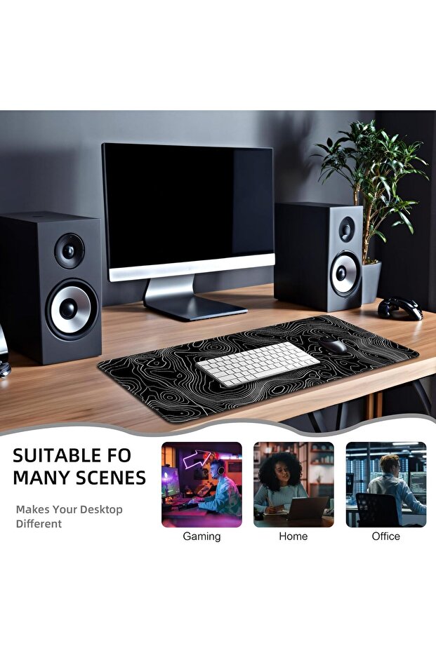 BZU Extended Large Gaming Mouse Pad - Topographic Map Design, 80×30 cm, 3mm Non-Slip Base - 6