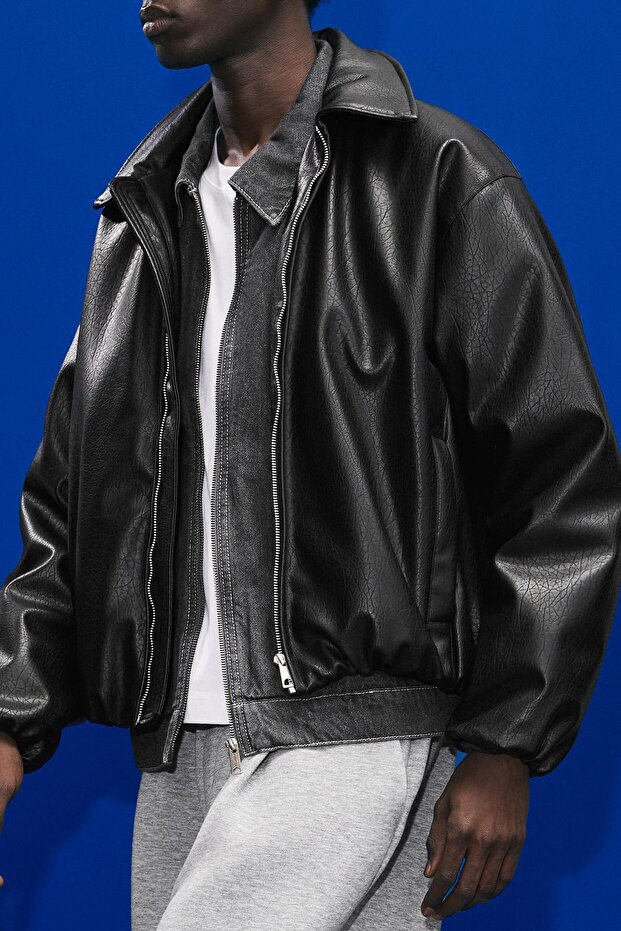 Hacimli suni deri ceket - 1