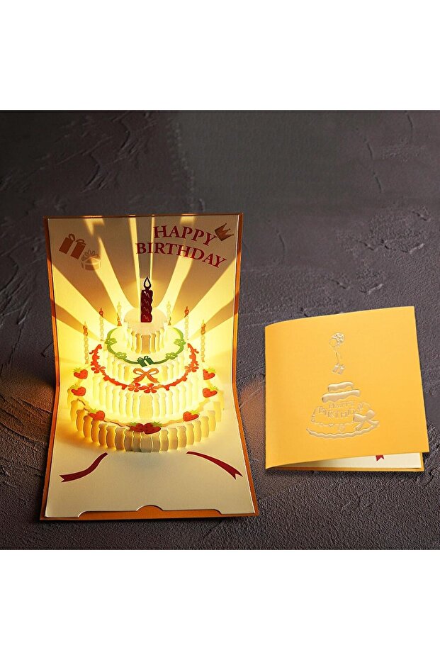 3D Pop-up Birthday Card - Handmade Greeting Card with Cake, Flags, Balloons and Candles