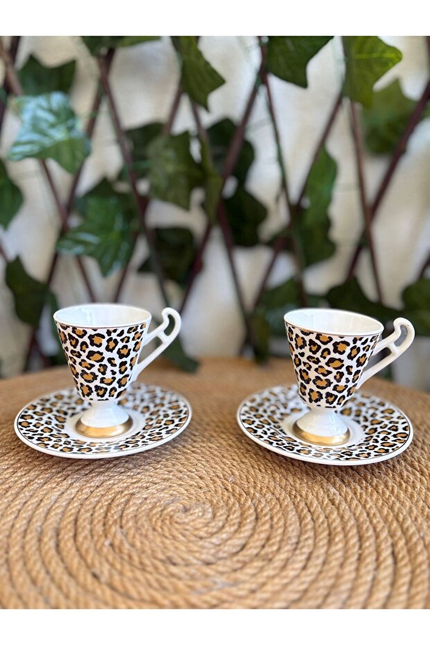 Leopard Model Porcelain 2-Piece Coffee Cup.