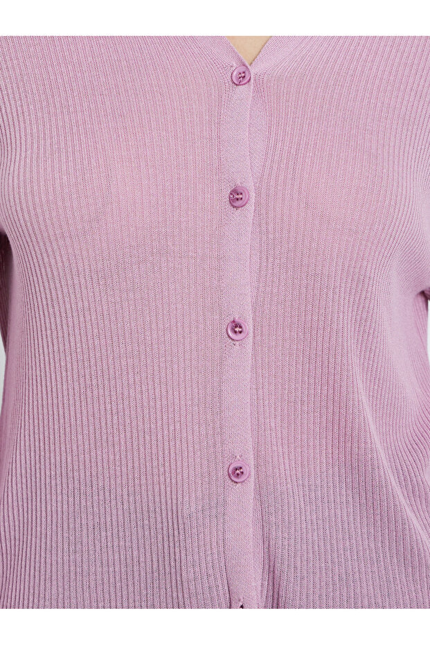 Button Down Long Sleeve Ribbed Top - 4
