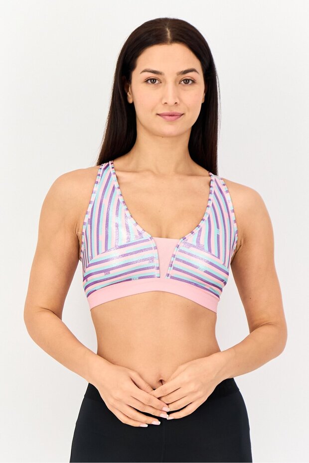 Women Stripe Training Sports Bra, Multicolor