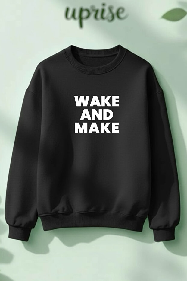 سترة رياضية من القطن مطبوع من Wake And Make بياقة دائرية O قصة فضفاضة