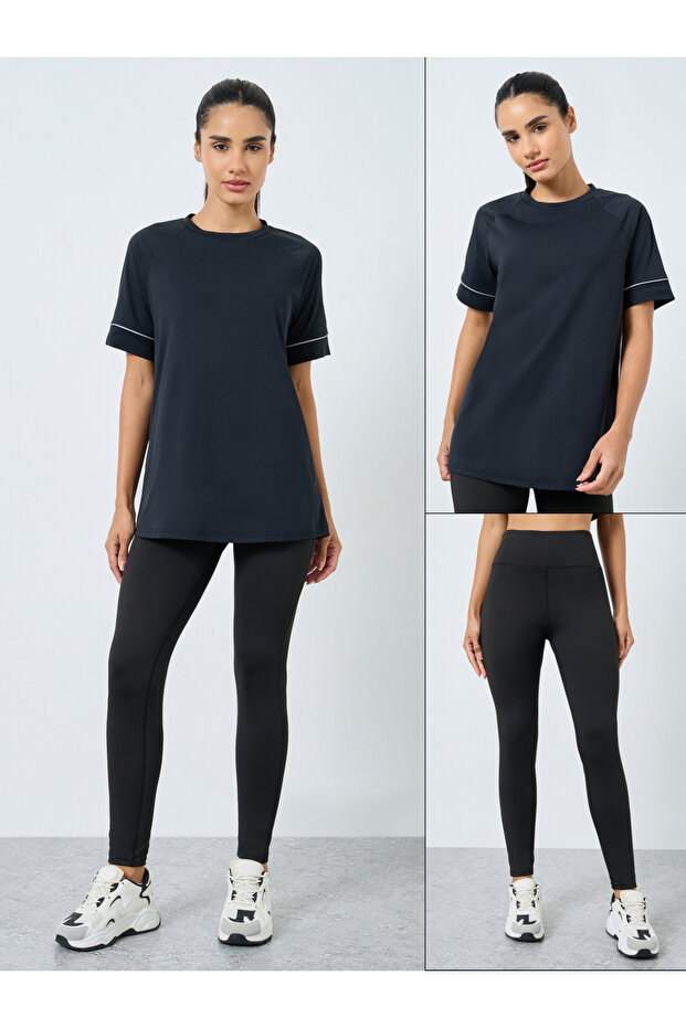Reflective Stripe Top and Wide Waistband Leggings