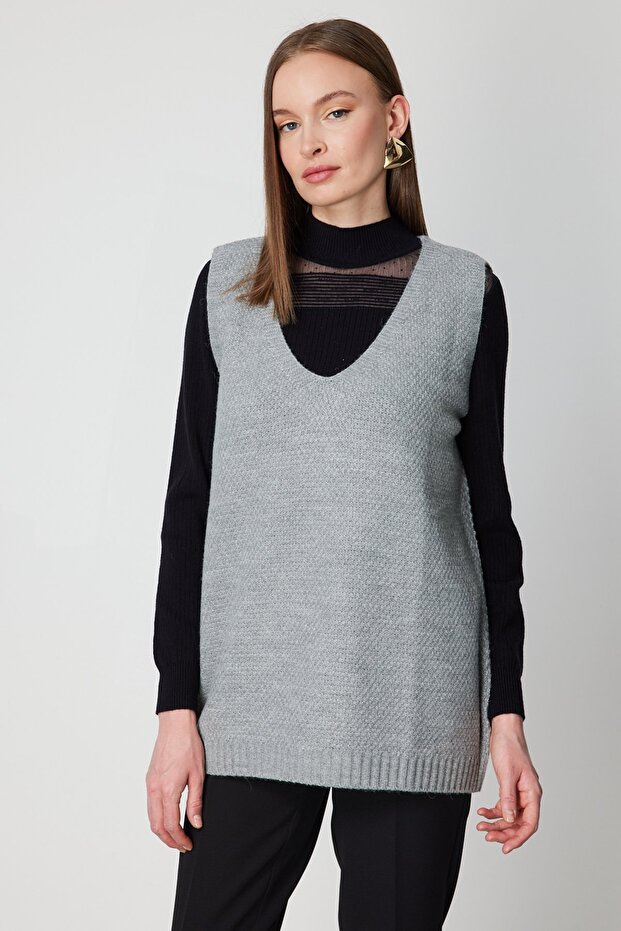 V Yaka Triko Süveter - 2
