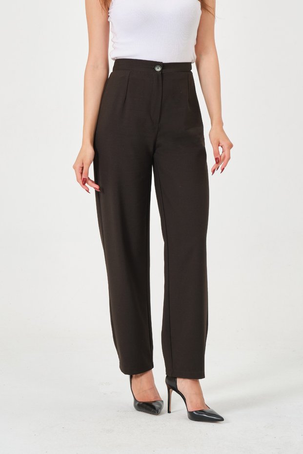 2Xs-10Xl Pleated High Waist Stretch Fabric Bitter Coffee Women's Pants