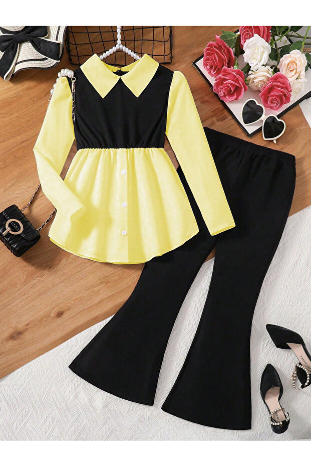 Teens Flounce Hem Top and Flare Pants Set