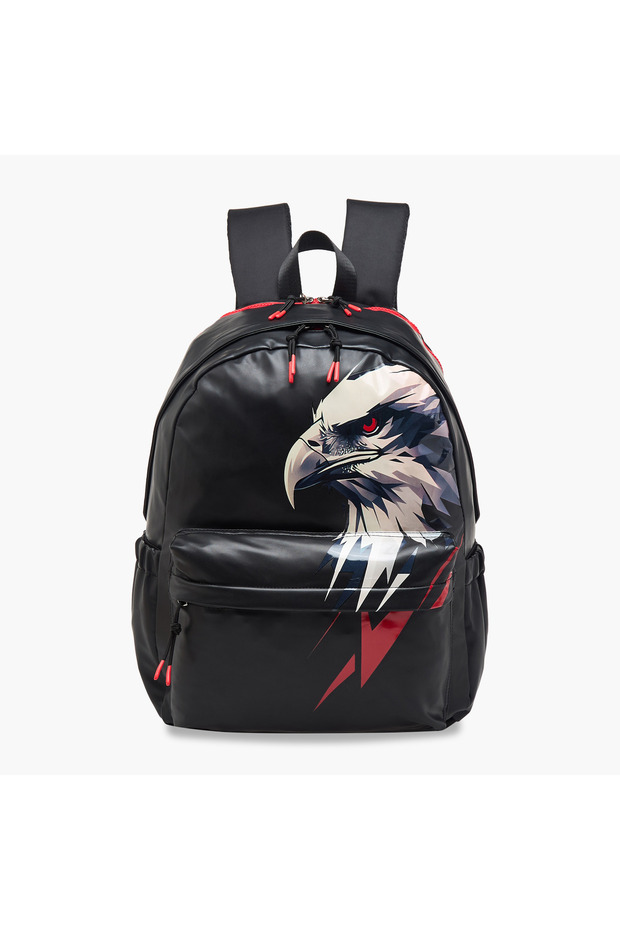 Eagle Print Backpack with Adjustable Straps and Zip Closure - 17 inches