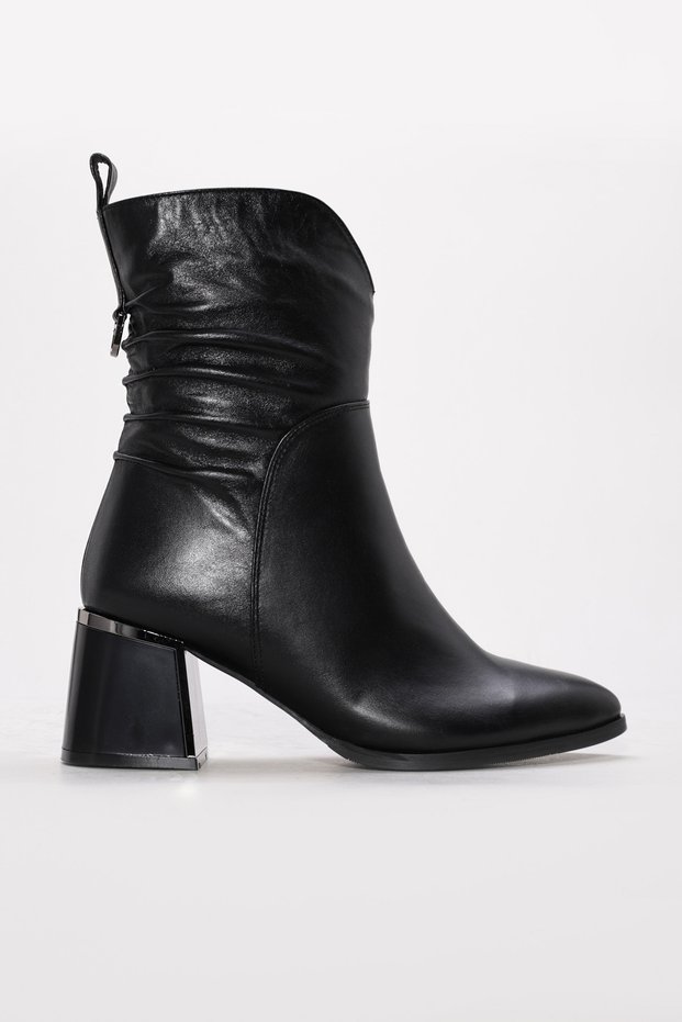 Genuine Leather and Fur Women's Thick Heeled Boots 064Kza838