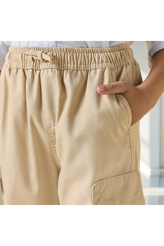بنطلون كارغو سادة سهل الارتداء مع رباط للإغلاق - 5