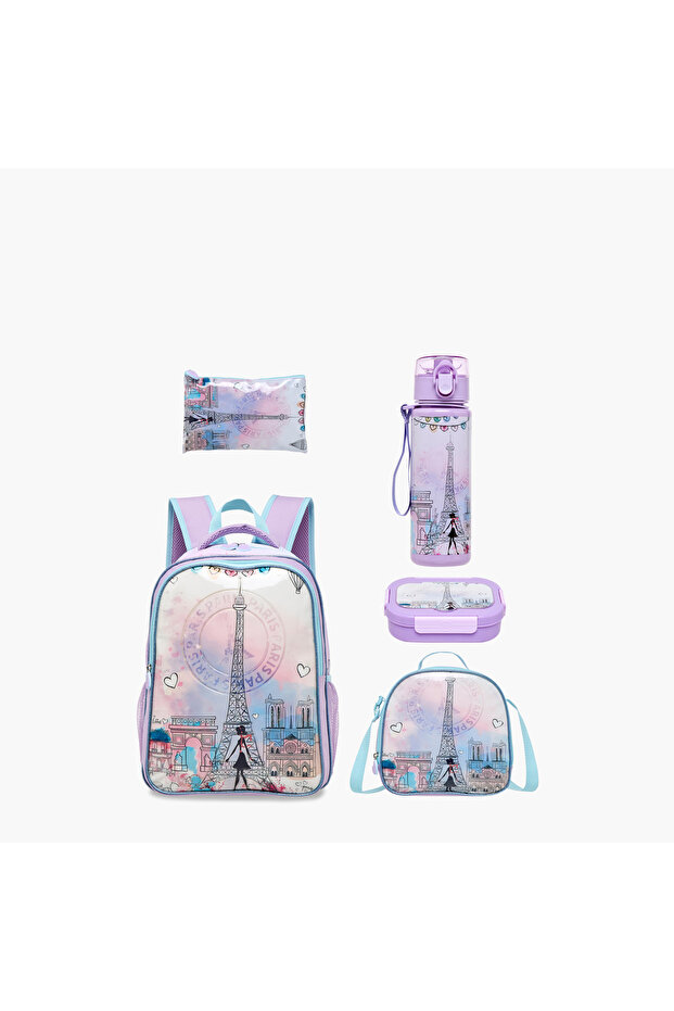 5-Piece Paris Print Backpack Set - 16 inches