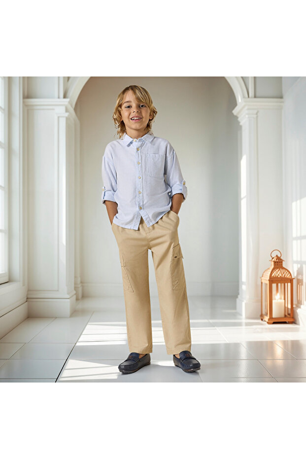 بنطلون كارغو سادة سهل الارتداء مع رباط للإغلاق - 4