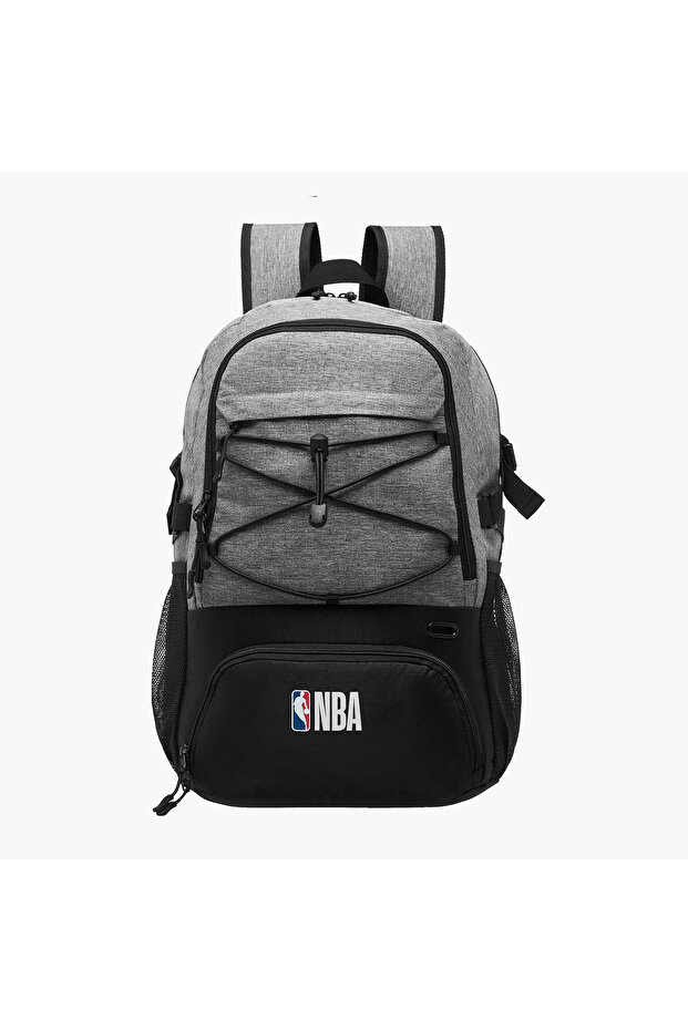 Logo Print Backpack with Adjustable Straps and Zip Closure - 18 inches