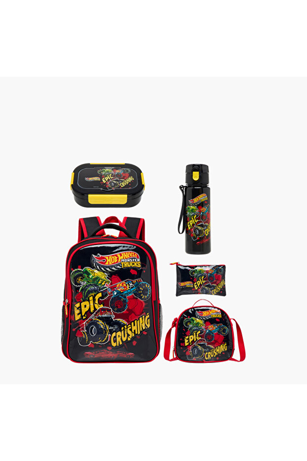5-Piece Monster Truck Print Backpack Set - 16 inches
