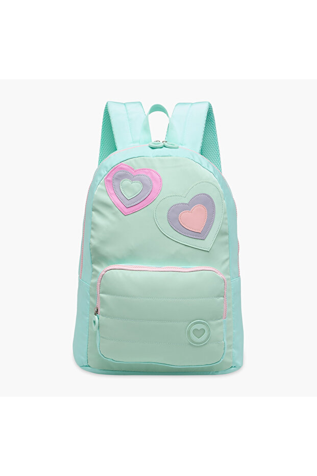 Heart Applique Backpack with Adjustable Straps and Zip Closure - 17 inches