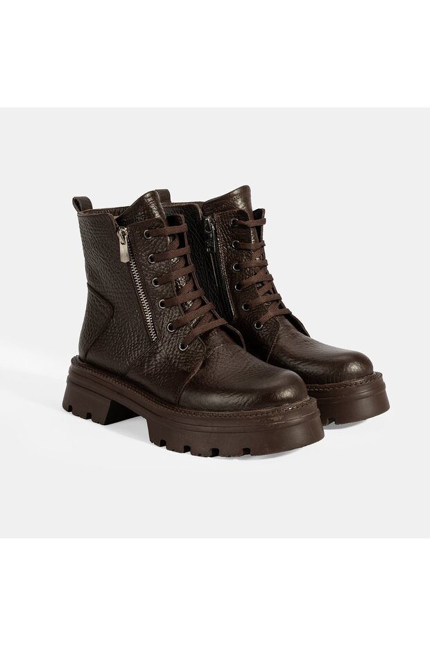 Women's Brown Lace-Up Leather Boots