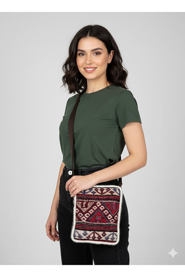 Ethnic Shoulder & Crossbody Bag with Nubuck Leather Detailing, Lining and Interlining Support