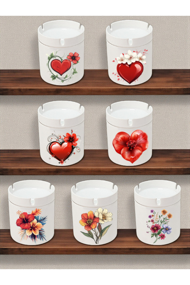 Flower Heart Printed 7-Piece Ashtray Models Ashtrays Ash Tray - Office Workplace Item