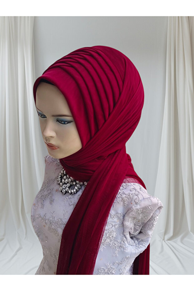 Burgundy Stretch Fabric Fabric Single Ready-Made Veil Ready-Made Shawl Ready-Made Turban